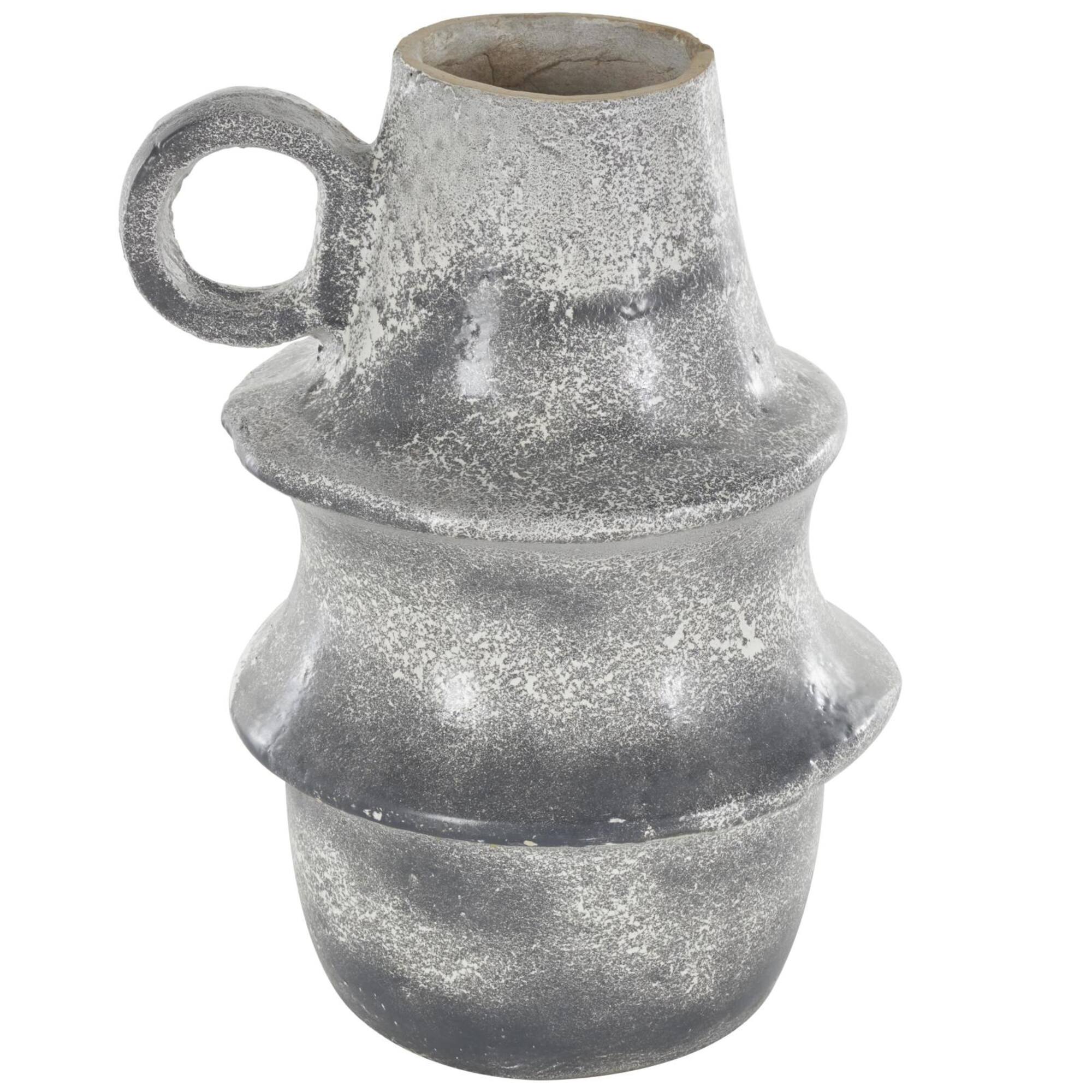 16" Light Gray Paper Mache Distressed Fluted Vase with Ring Handle